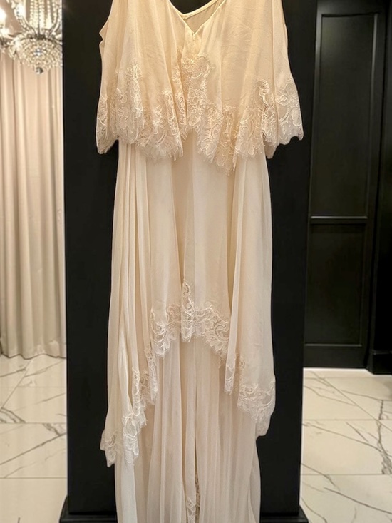 LoveShackFancy Dresses & Skirts - LoveShackFancy Cream High-Low Lace Tiered Maxi Dress